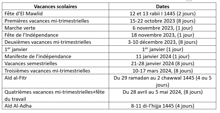 Calendrier magnifique 2023-2024 - Calendrier Maroc