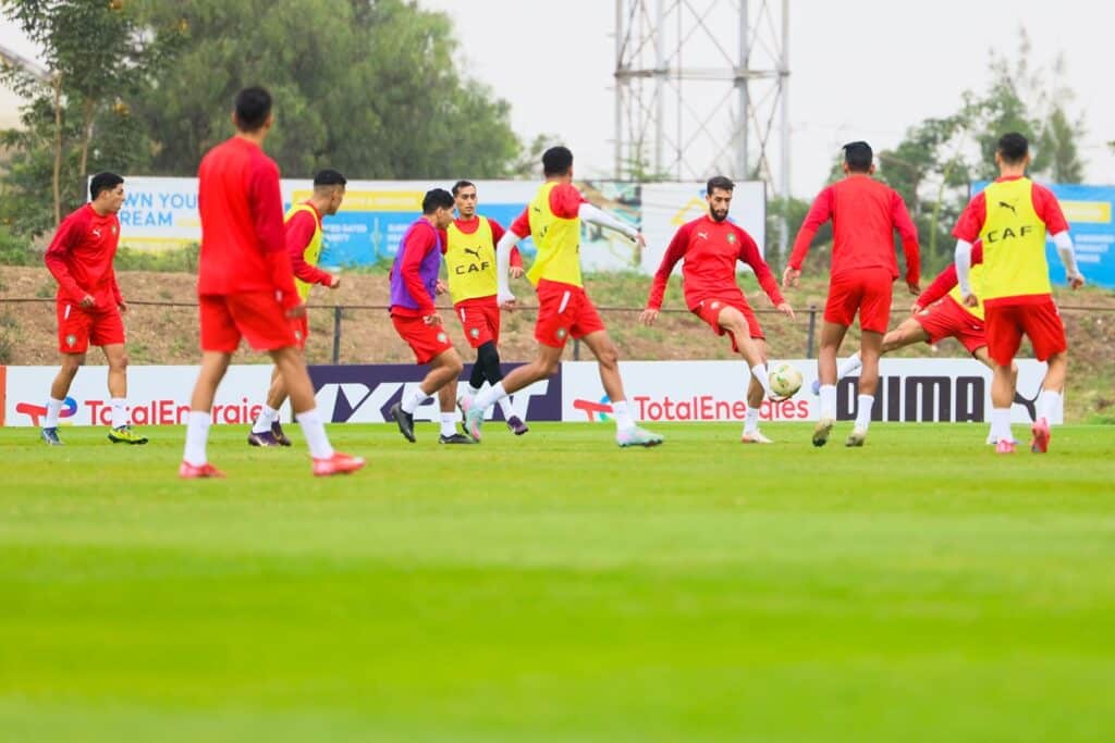 Ici à l'entraînement à la CHAN, le Maroc espère gagner son match contre la Zambie piur se relancer dans la compétition.